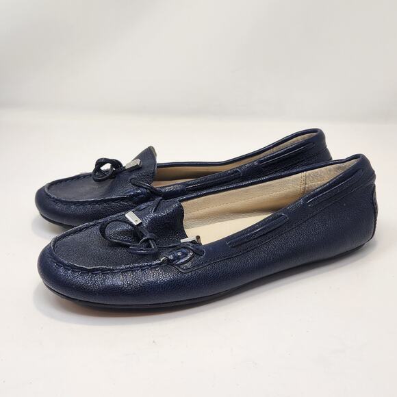 Michael Michael Kors Sutton Navy Blue Leather Moc Loafer Women Size 7M Bow Logo - Picture 5 of 9